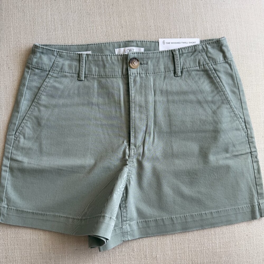 LOFT Washed Twill Shorts in Sage Green